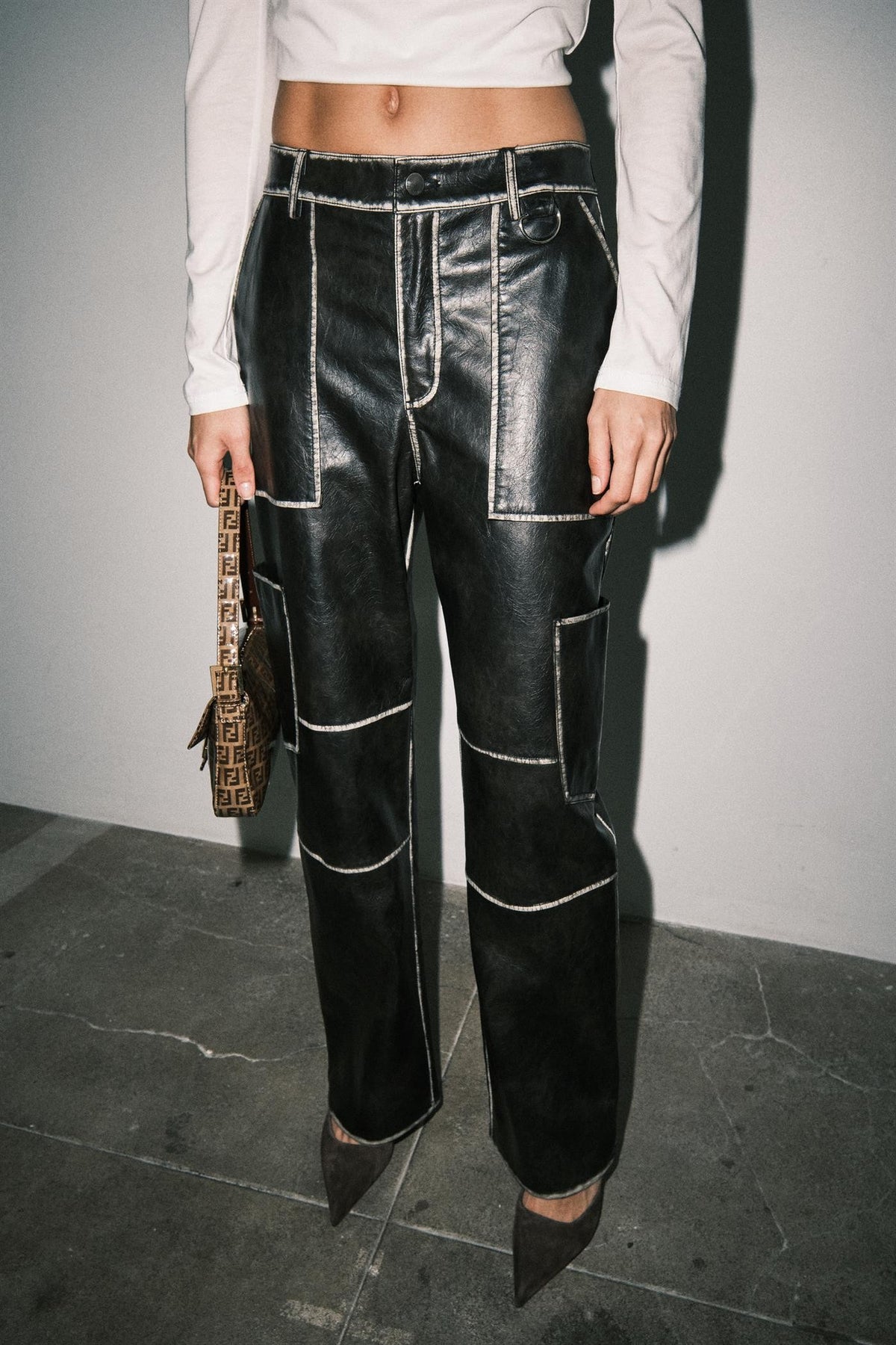 FAUX LEATHER CARGO PANTS