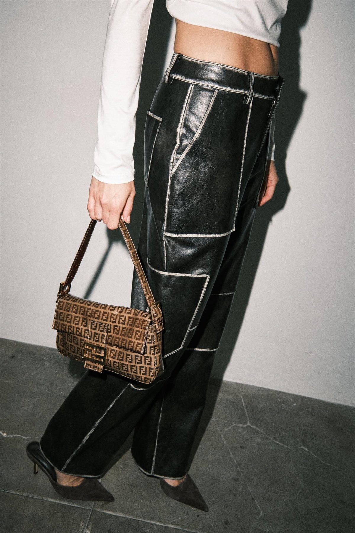 FAUX LEATHER CARGO PANTS