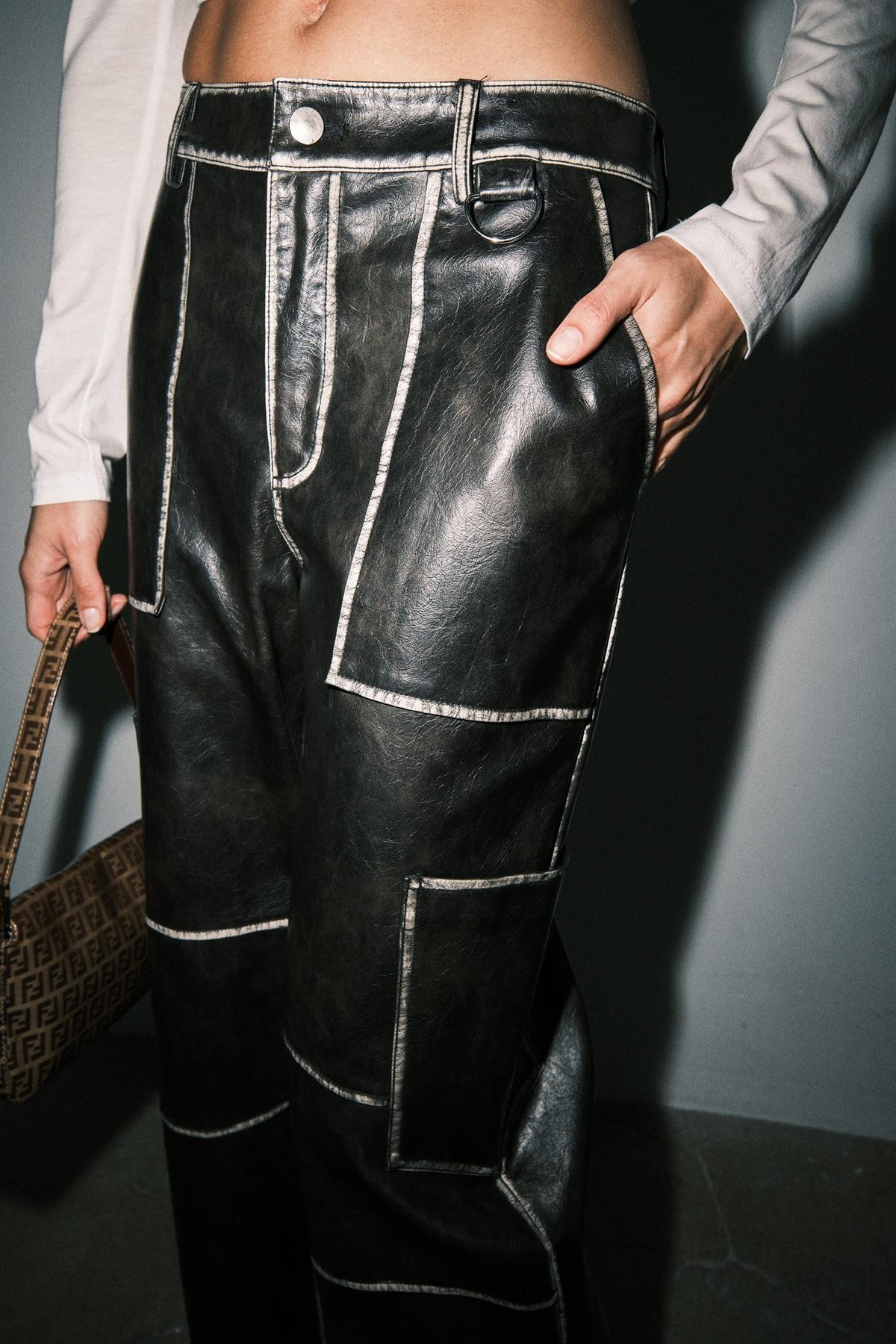 FAUX LEATHER CARGO PANTS