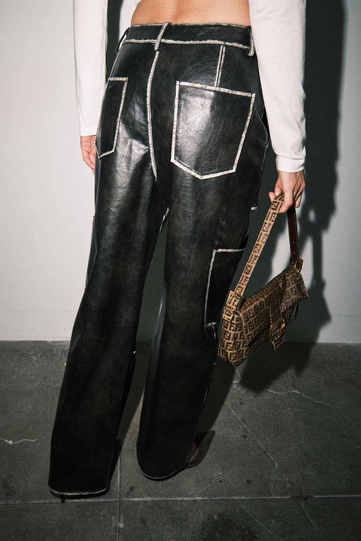 FAUX LEATHER CARGO PANTS