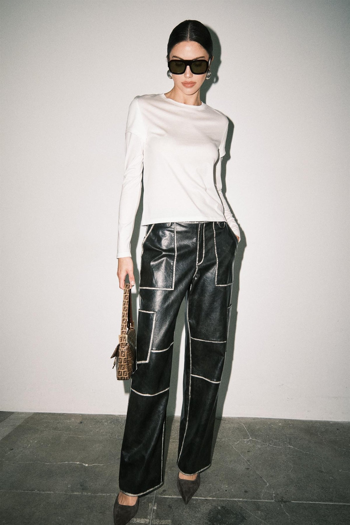 FAUX LEATHER CARGO PANTS