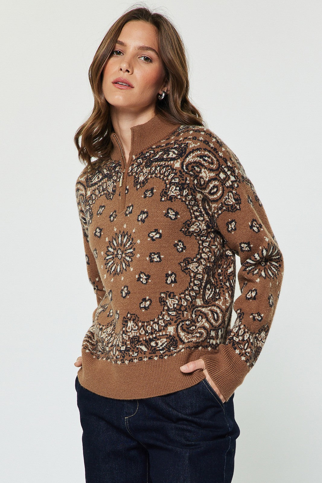 BANDANA ZIP UP SWEATER