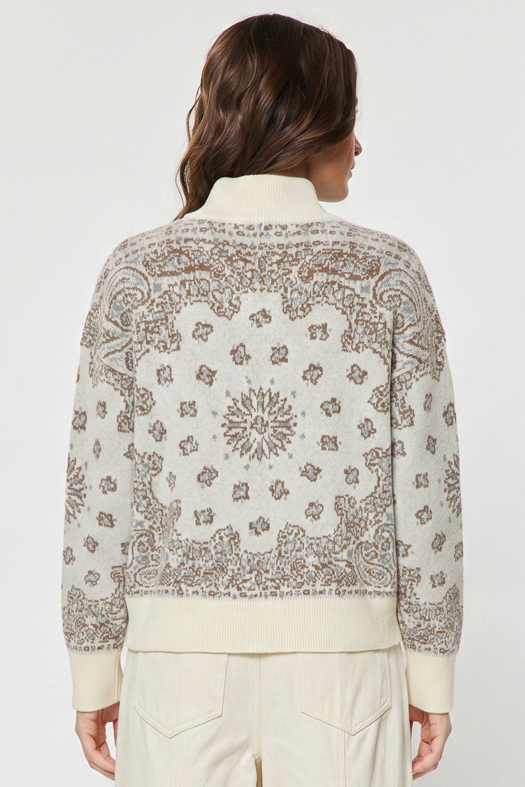 BANDANA ZIP UP SWEATER IVORY