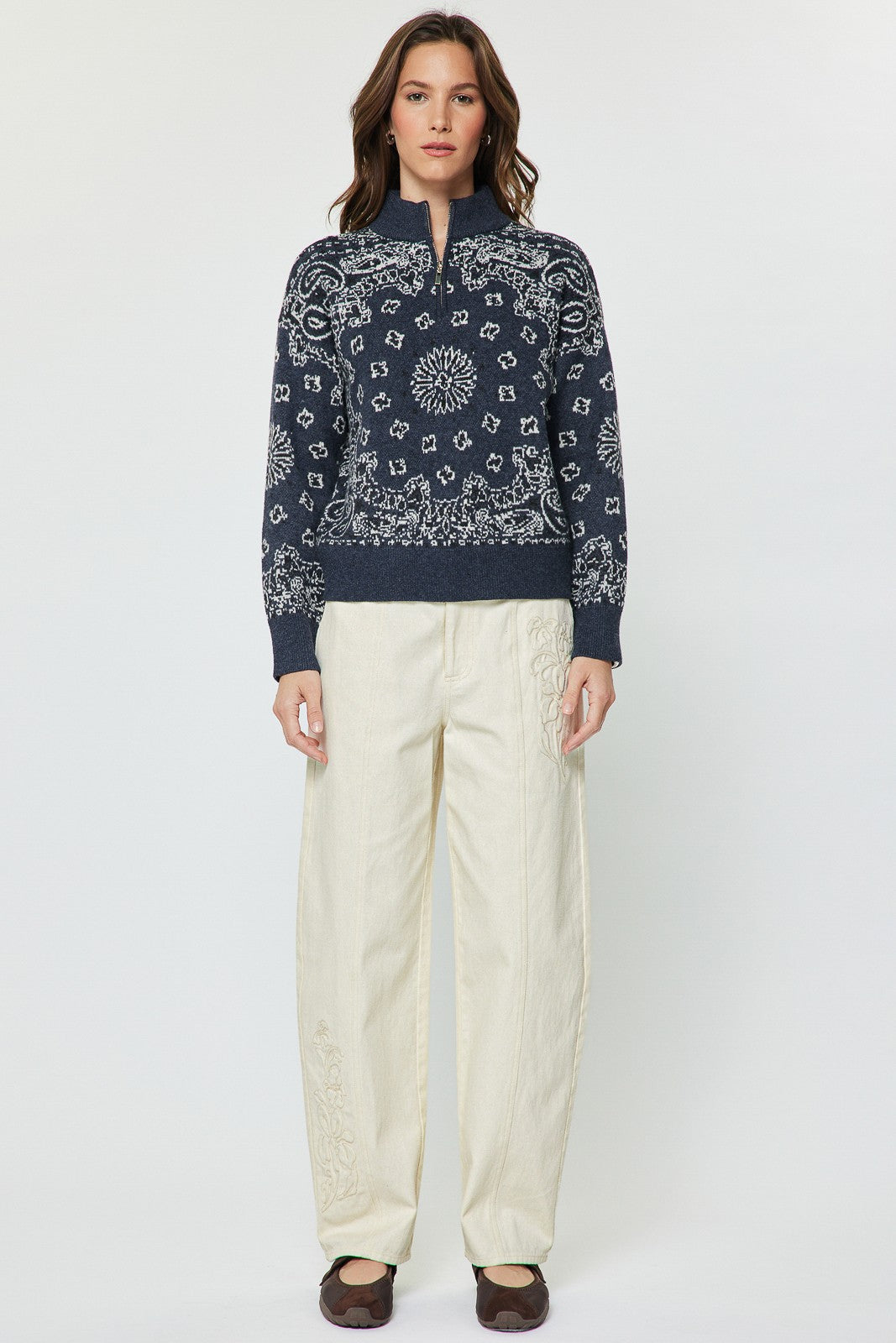 BANDANA ZIP UP SWEATER NAVY