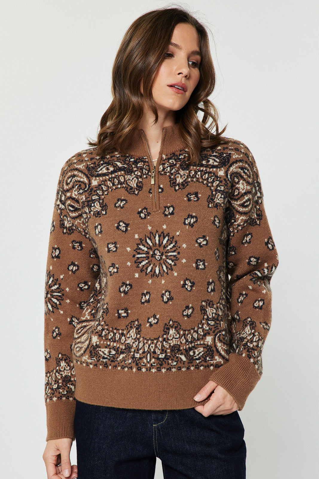 BANDANA ZIP UP SWEATER
