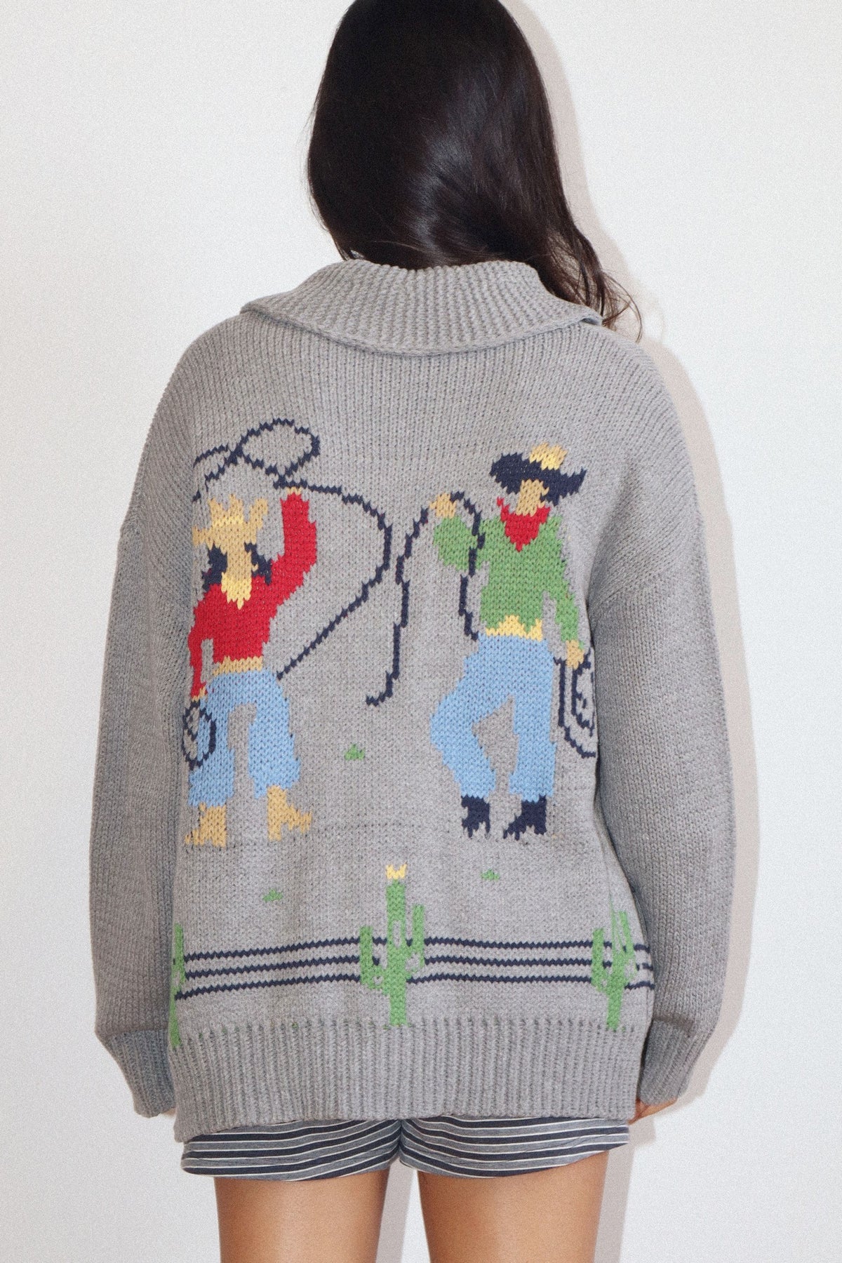 COWGIRL KNIT ZIP UP CARDIGAN GREY