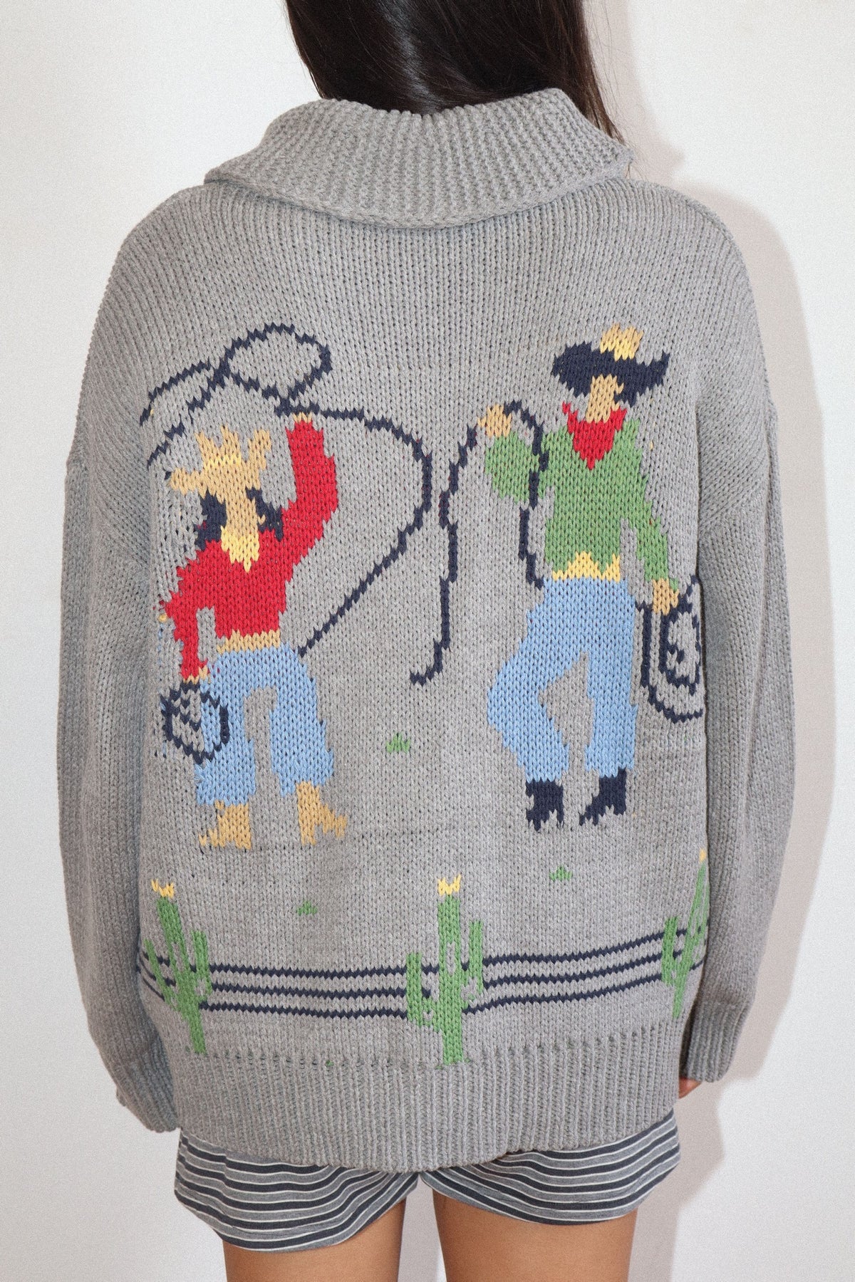 COWGIRL KNIT ZIP UP CARDIGAN GREY