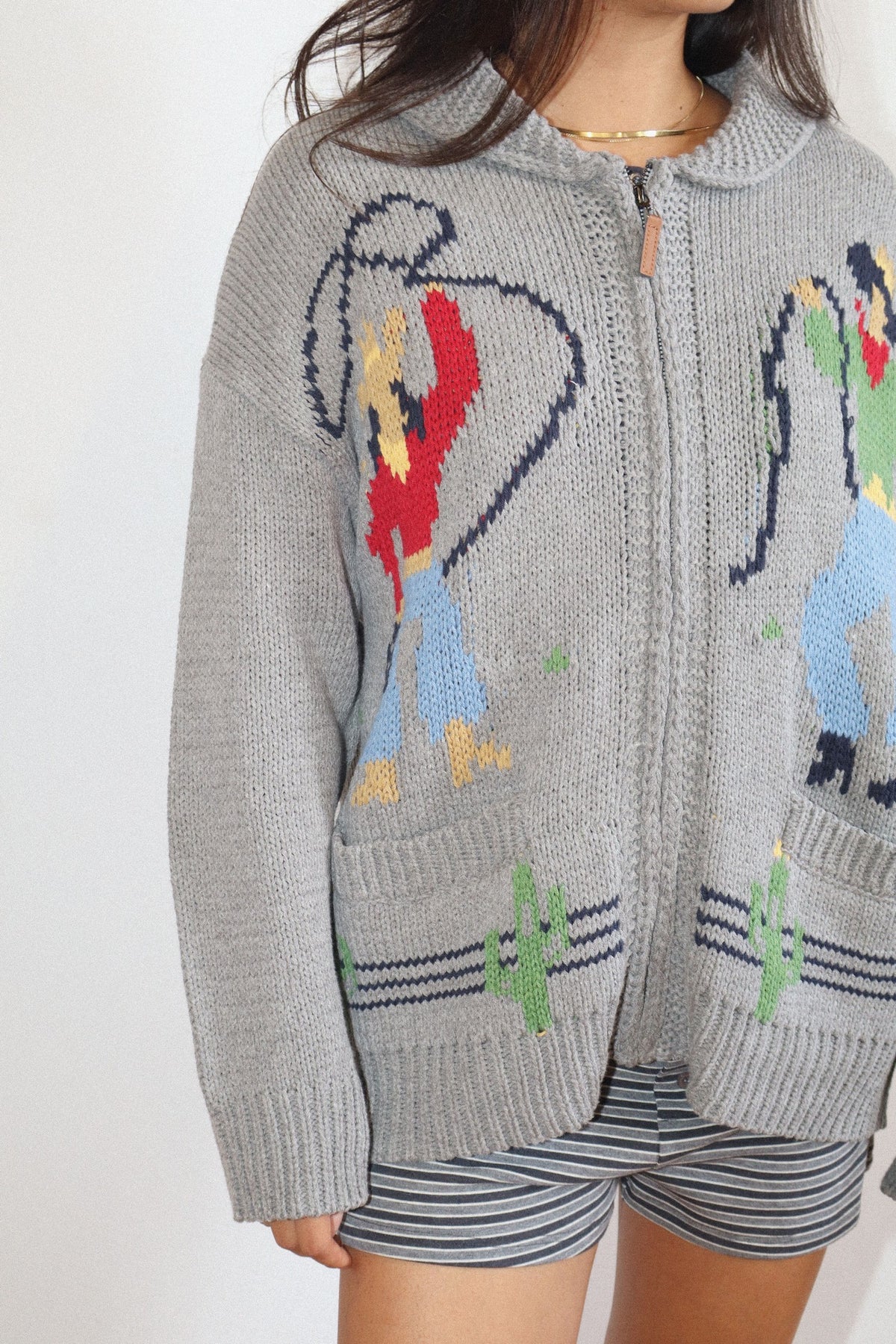 COWGIRL KNIT ZIP UP CARDIGAN GREY