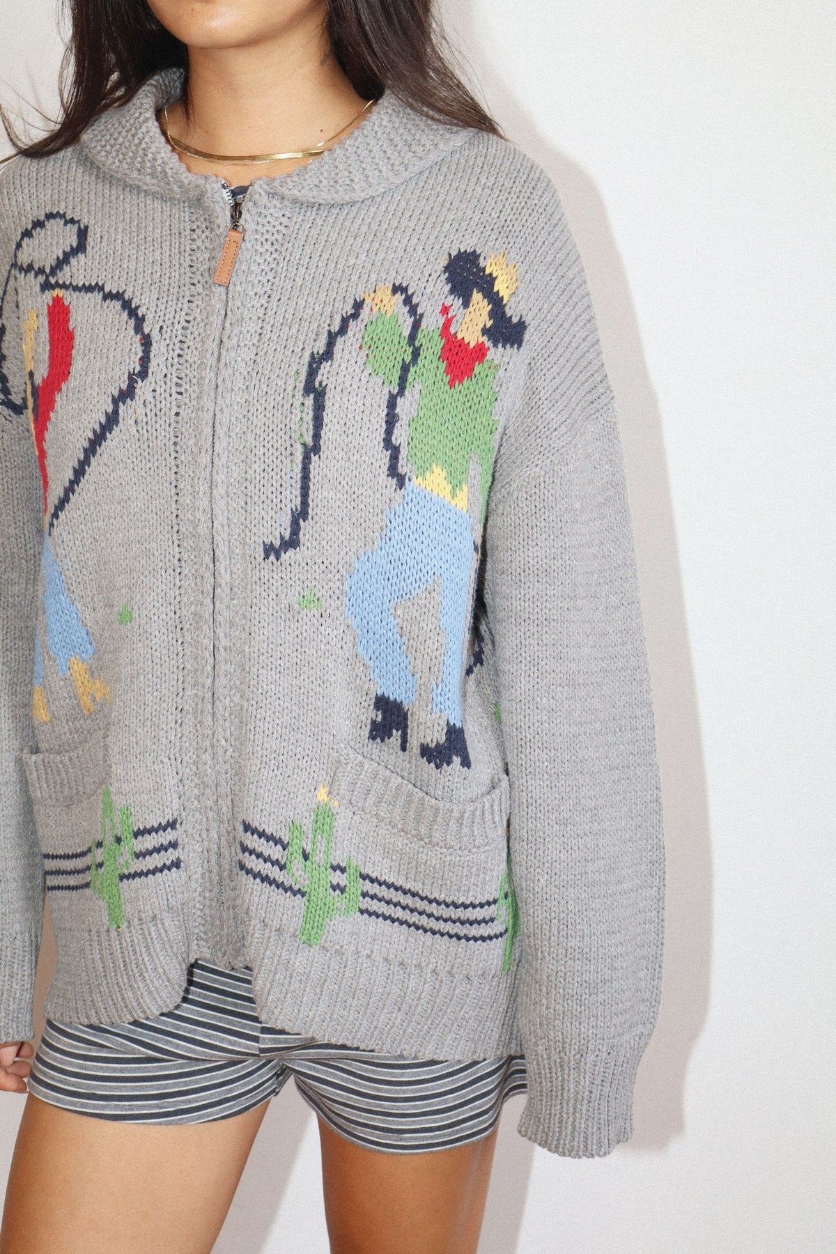 COWGIRL KNIT ZIP UP CARDIGAN GREY