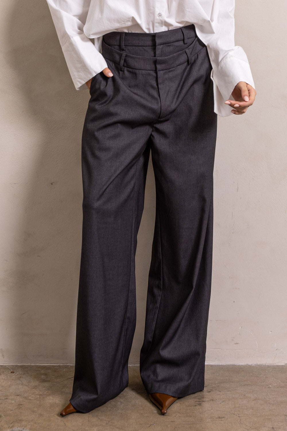 DOUBLE WAIST OVER STRAIGHT PANTS