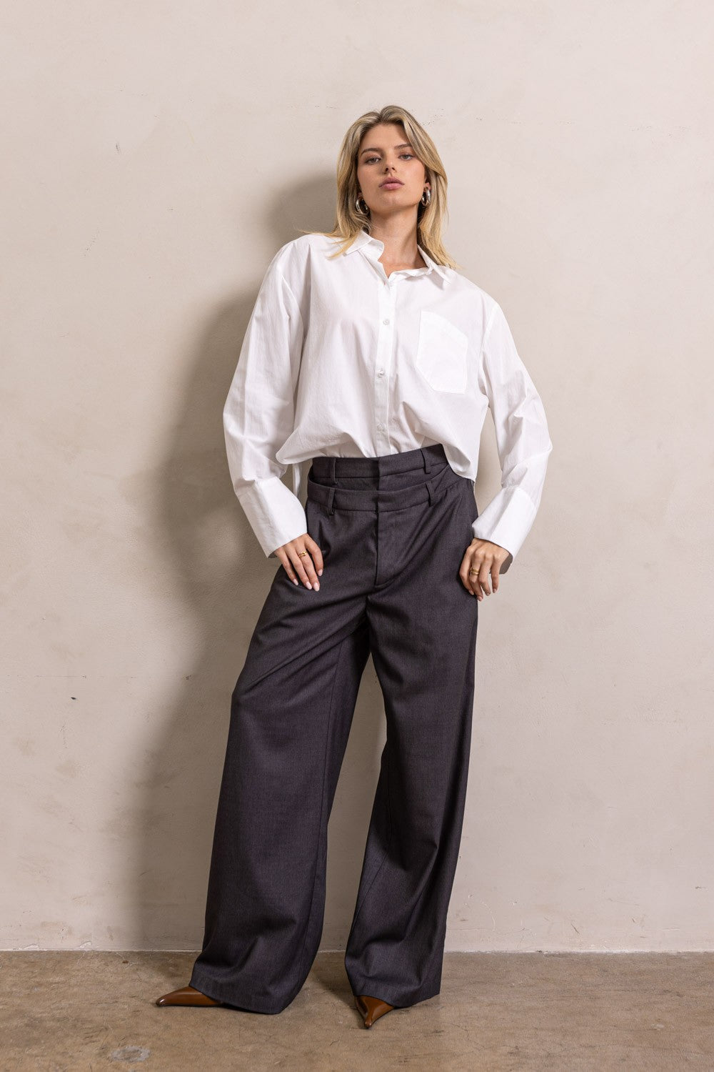 DOUBLE WAIST OVER STRAIGHT PANTS