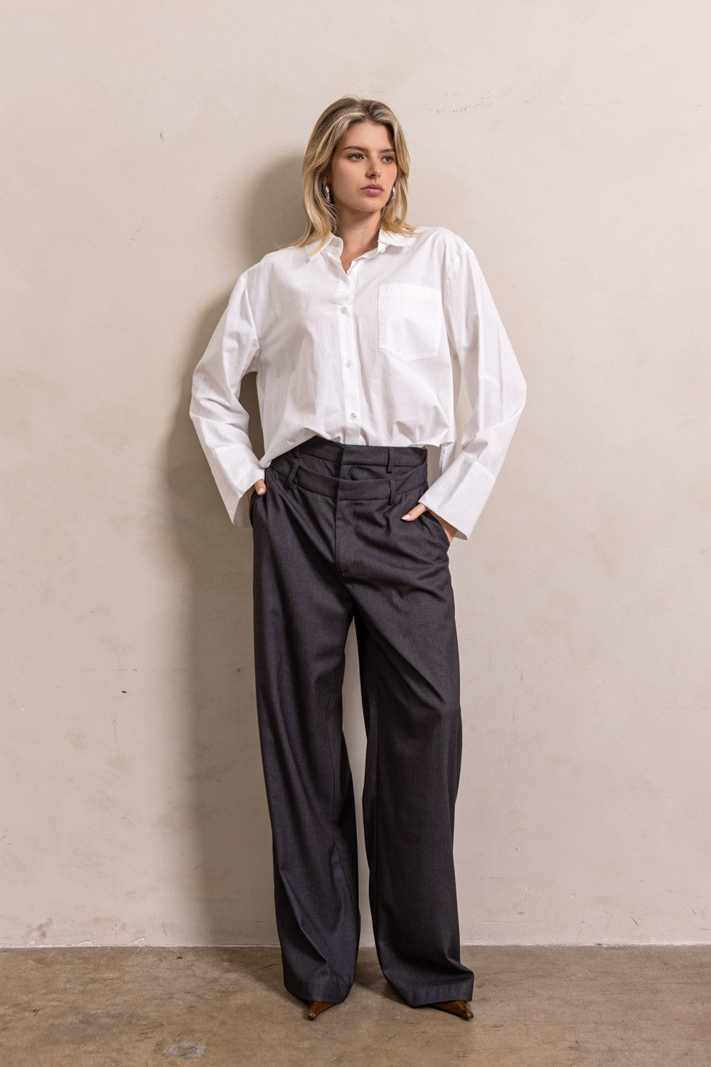 DOUBLE WAIST OVER STRAIGHT PANTS