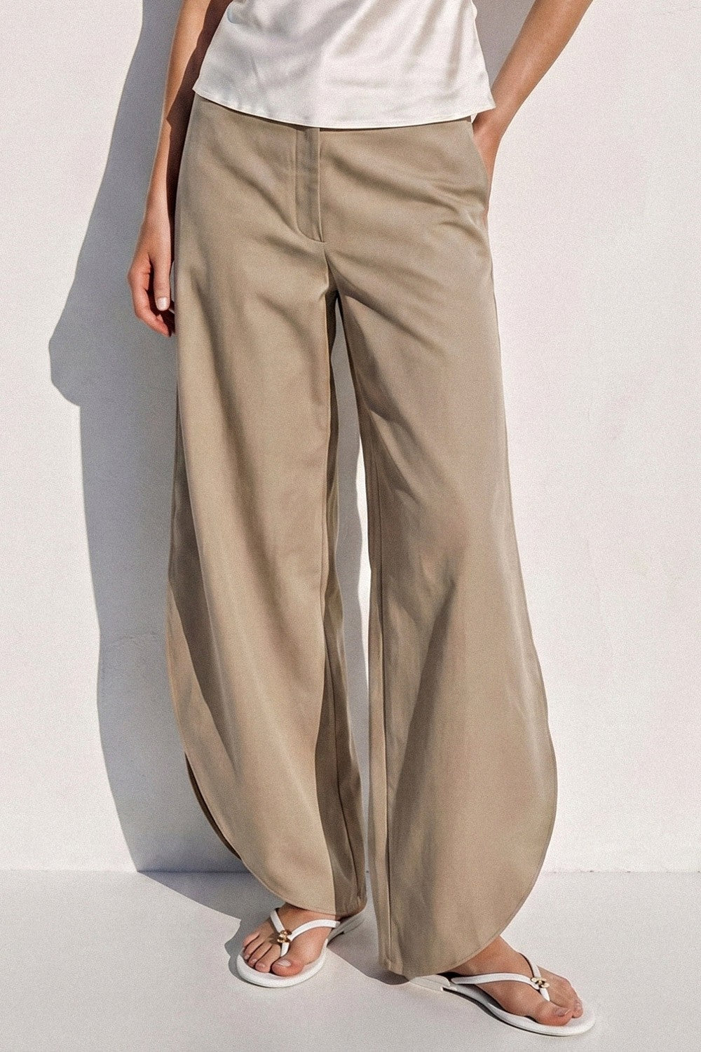 LADIES WOVEN LINEN SIDE SLIT BALLOON PANTS