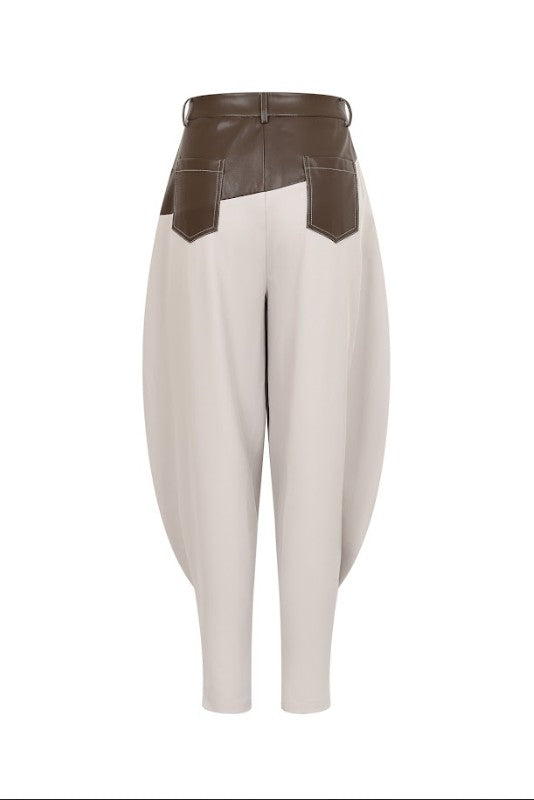 LEATHER MIX BARREL PANTS