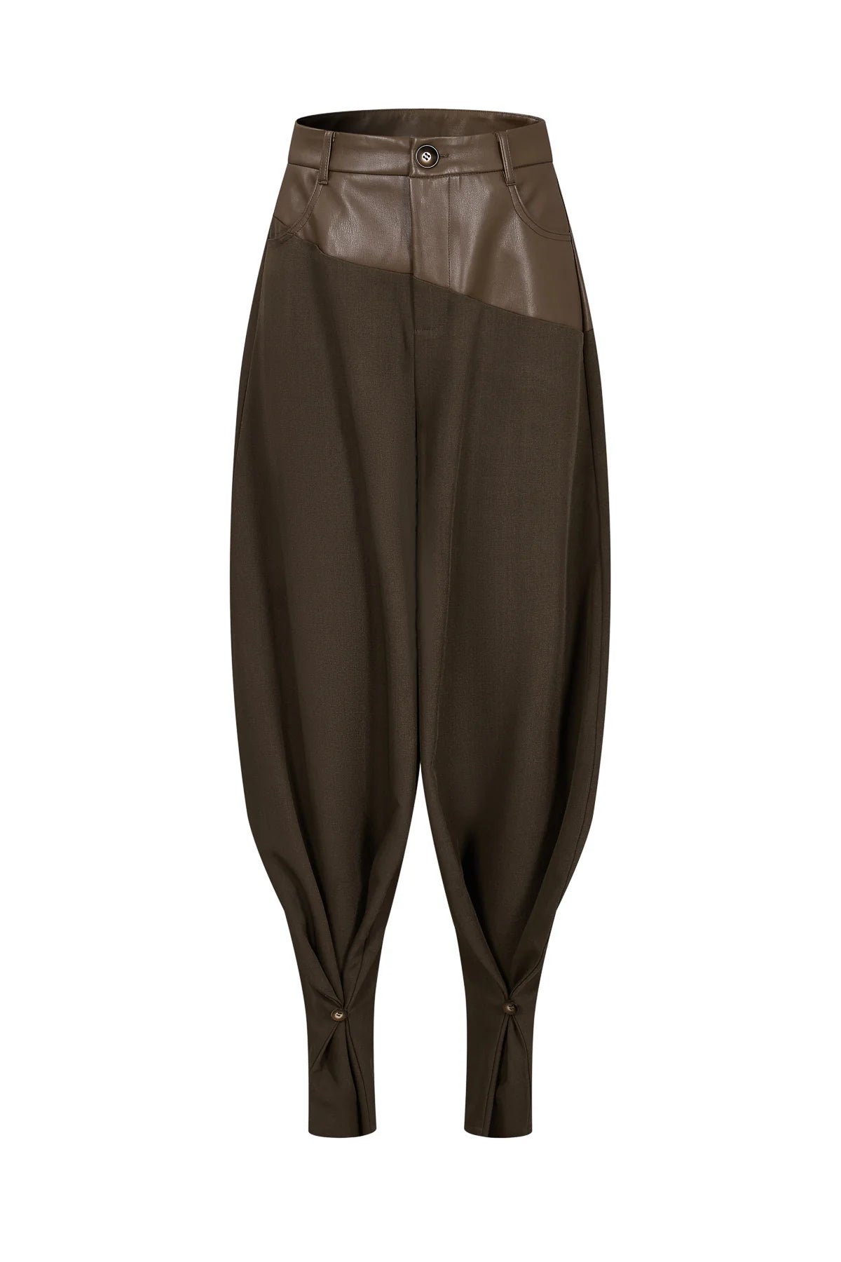 LEATHER MIX BARREL PANTS