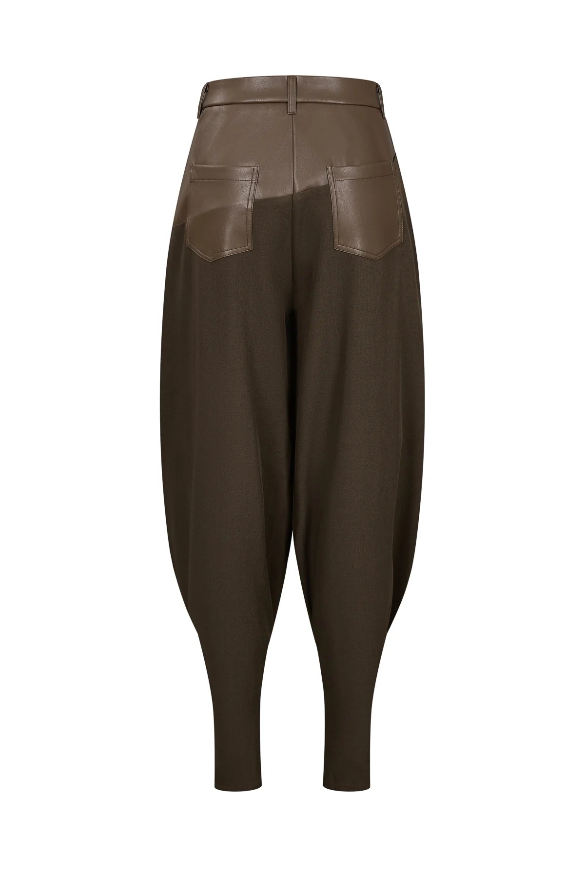 LEATHER MIX BARREL PANTS