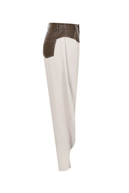 LEATHER MIX BARREL PANTS