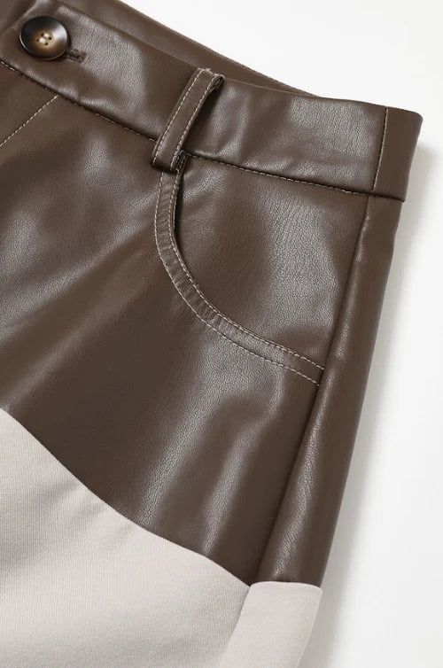 LEATHER MIX BARREL PANTS