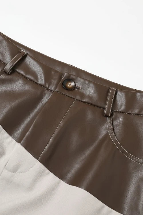 LEATHER MIX BARREL PANTS