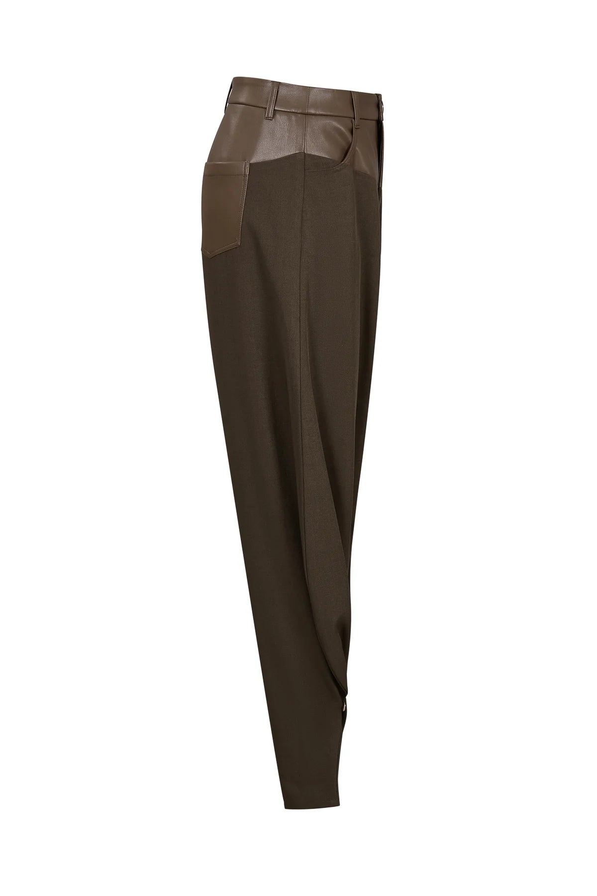 LEATHER MIX BARREL PANTS