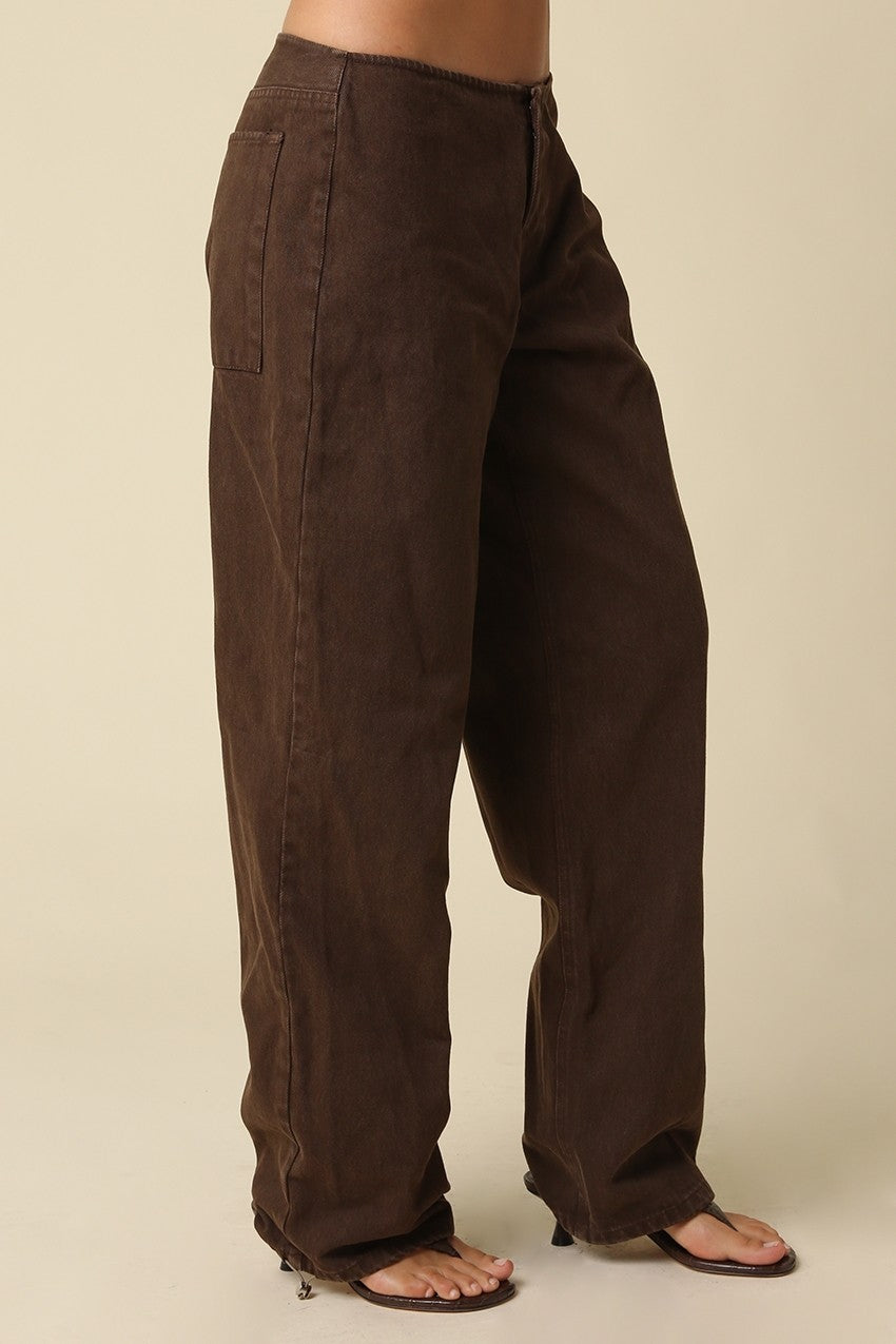 NELL WASHED WIDE LEG UTILITY PANTS BROWN