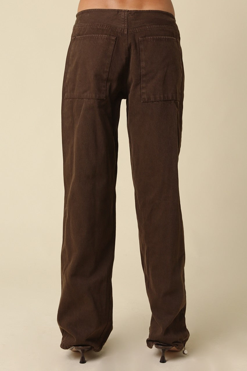 NELL WASHED WIDE LEG UTILITY PANTS BROWN