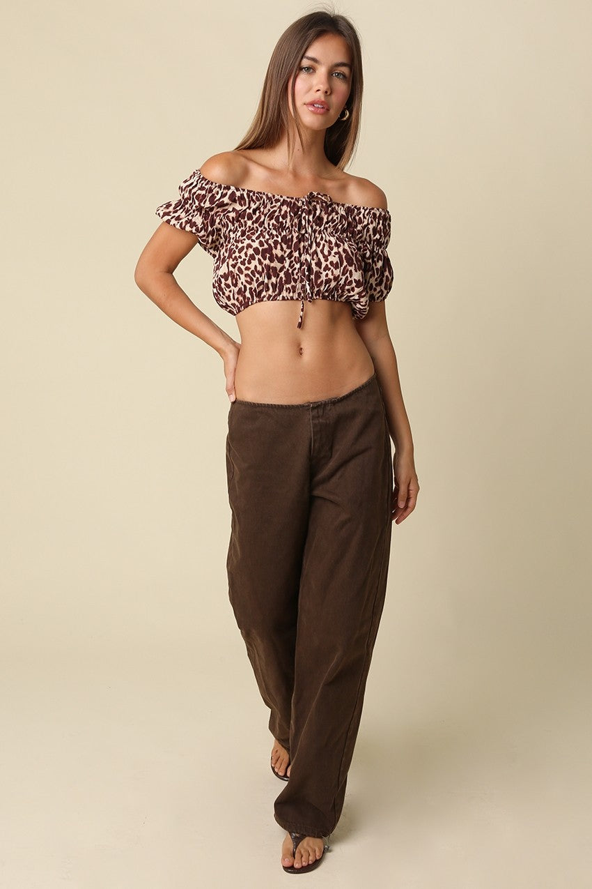 NELL WASHED WIDE LEG UTILITY PANTS BROWN