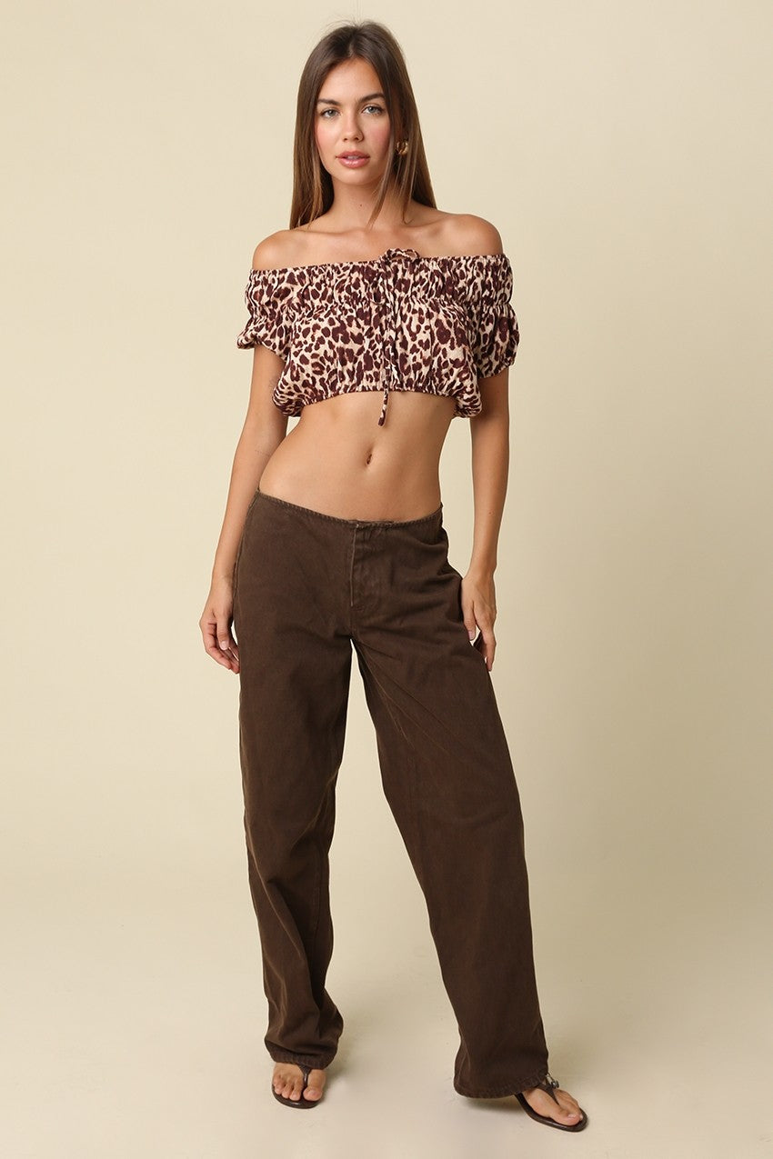 NELL WASHED WIDE LEG UTILITY PANTS BROWN