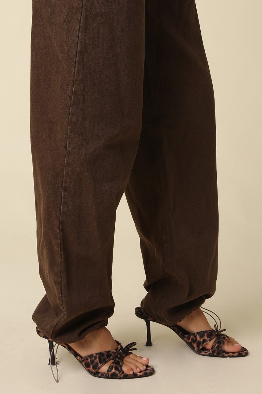 NELL WASHED WIDE LEG UTILITY PANTS BROWN