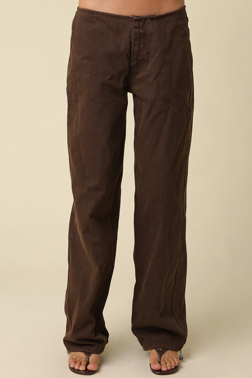 NELL WASHED WIDE LEG UTILITY PANTS BROWN