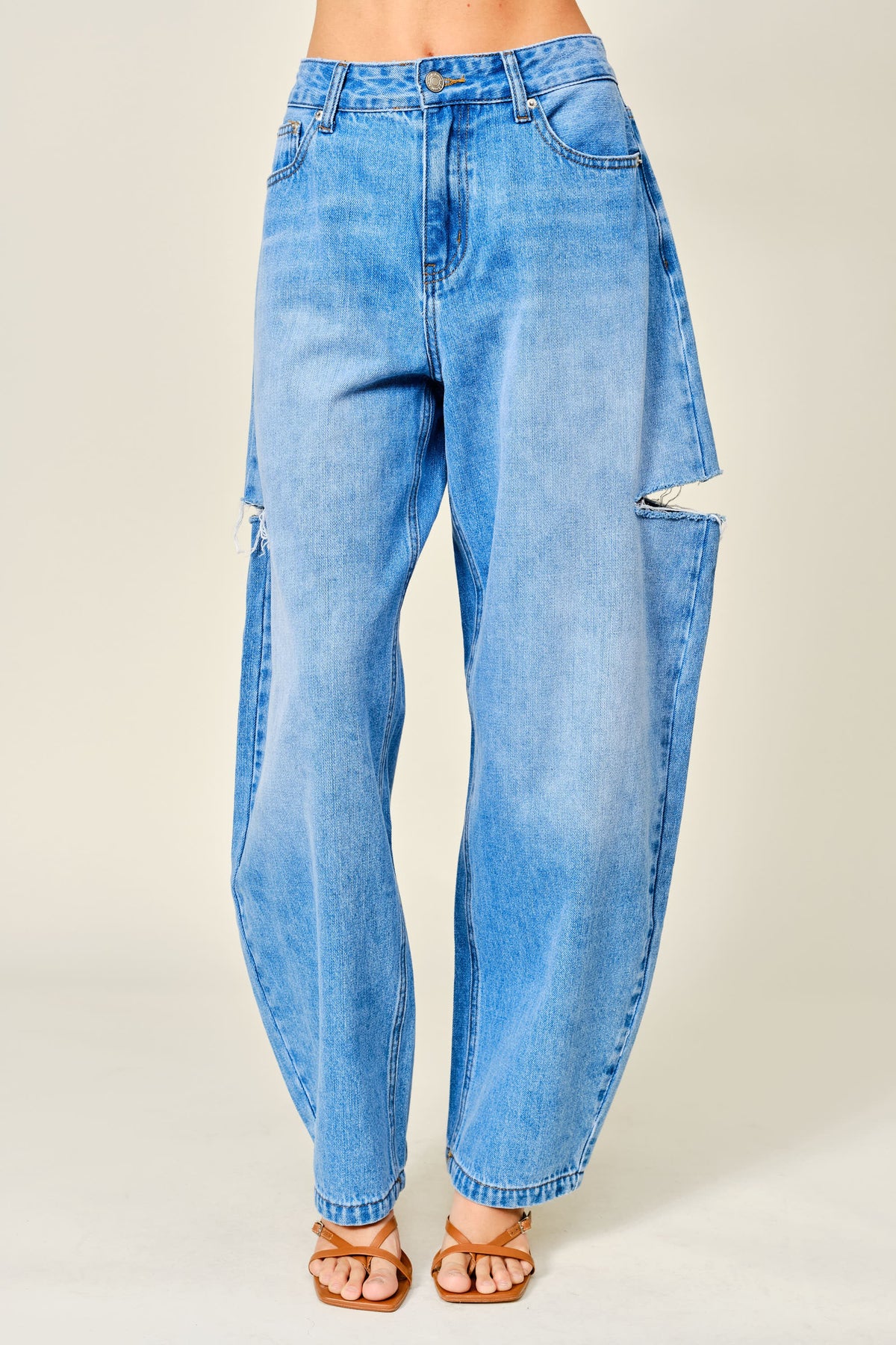 SIDE SLIT BARREL JEANS