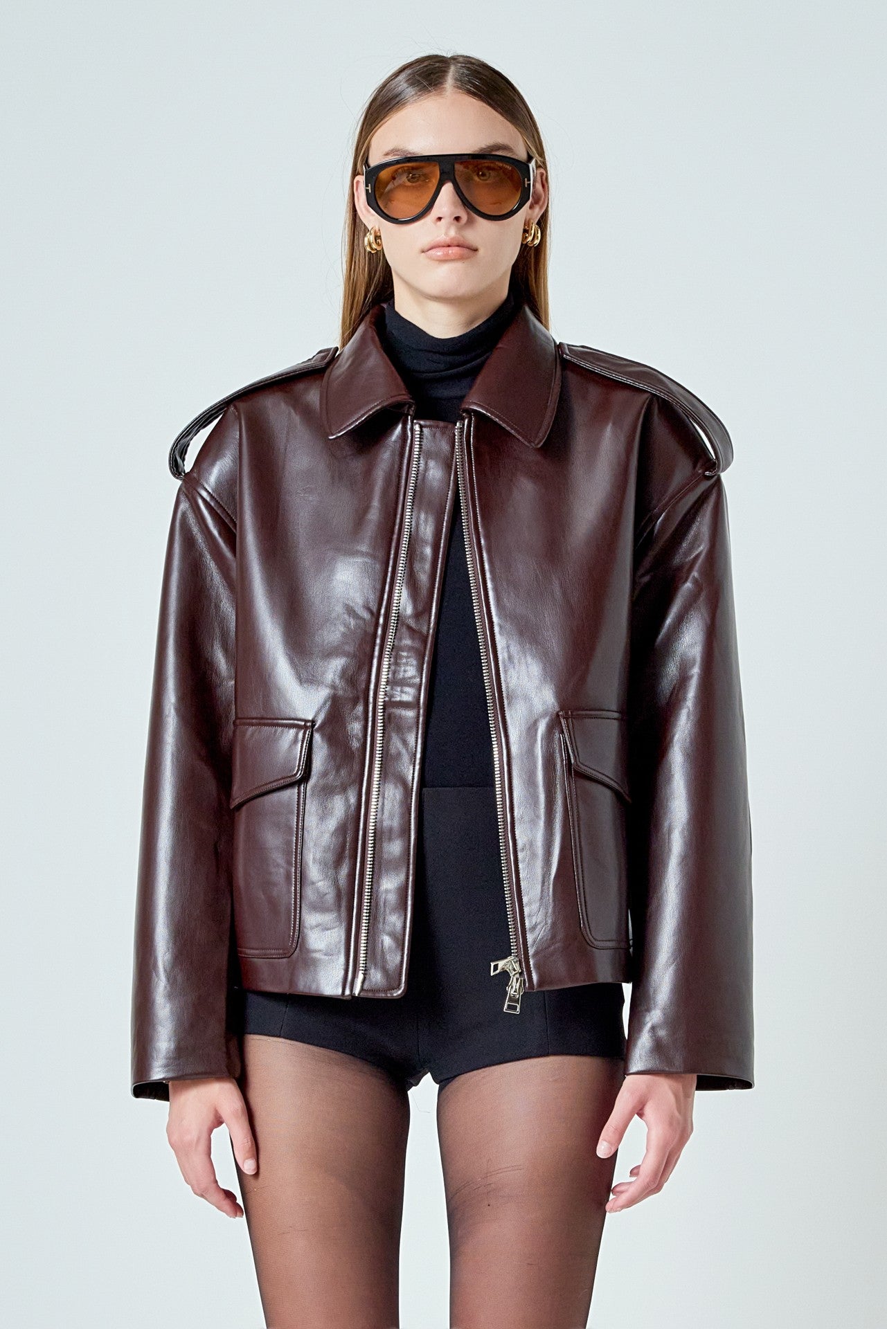 BOXY LEATHER ZIP JACKET