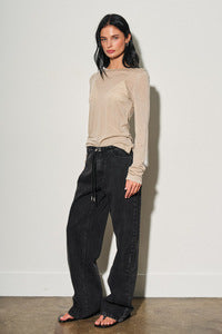 LOW RISE DRAWSTRING DENIM PANTS