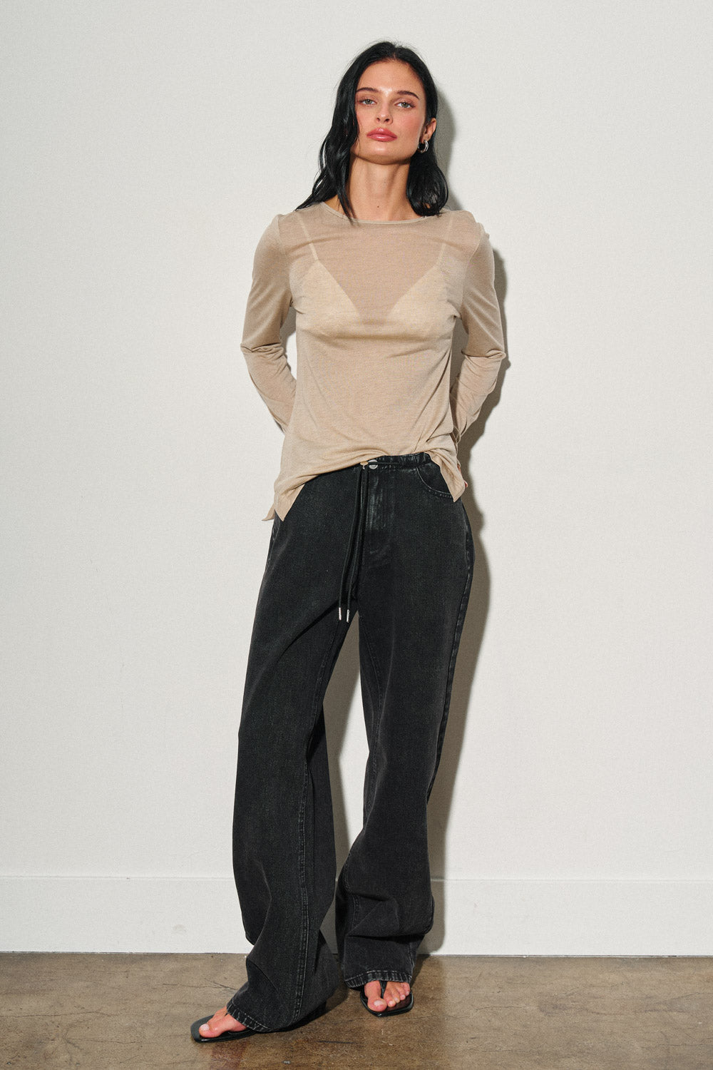 LOW RISE DRAWSTRING DENIM PANTS