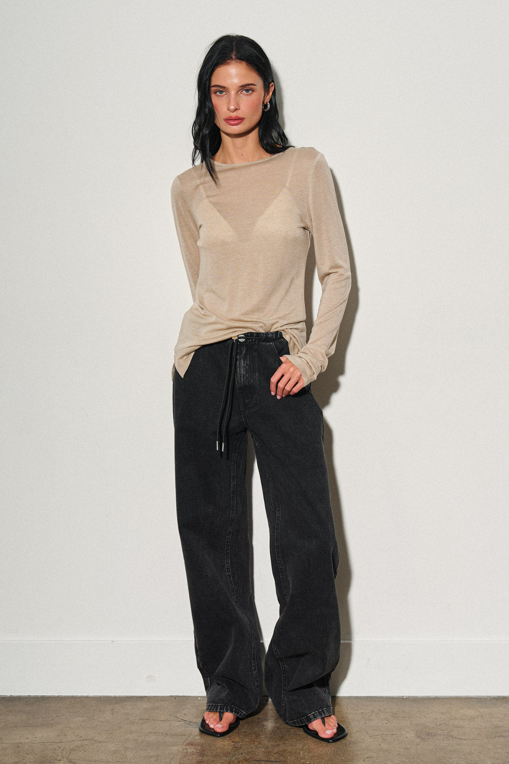 LOW RISE DRAWSTRING DENIM PANTS