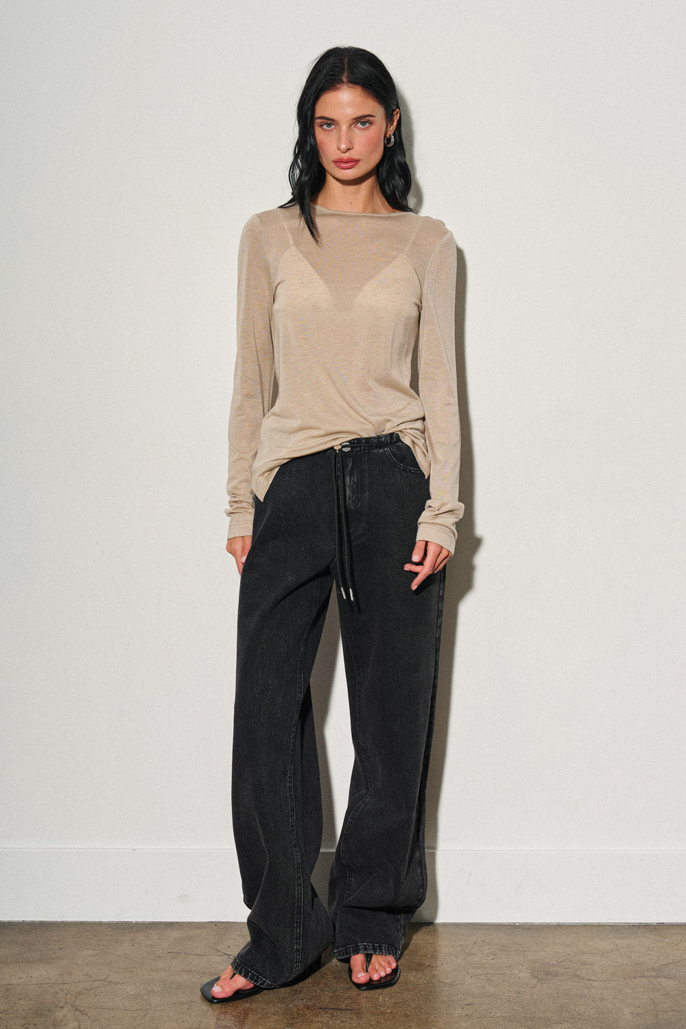 LOW RISE DRAWSTRING DENIM PANTS